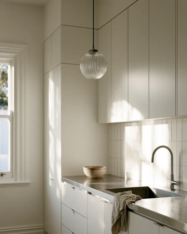 Minimalist Kitchen with Stainless Steel Countertop