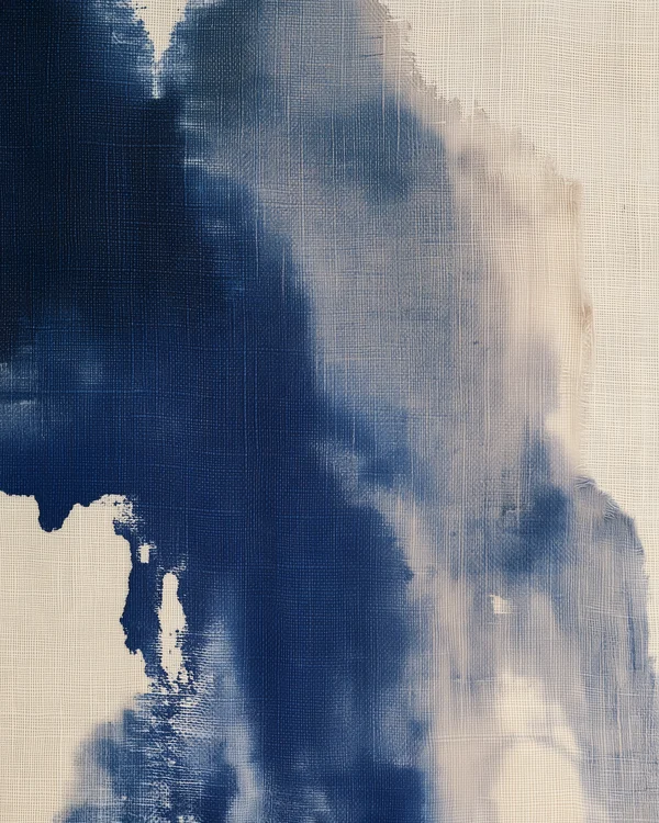 Blue Ink on Linen Fabric