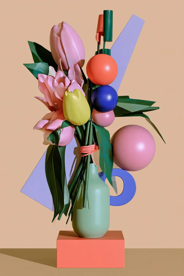 Abstract Ceramic Floral Still Life Sculpture