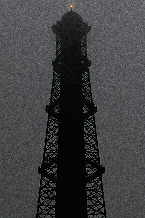 Industrial Tower Silhouette in Fog