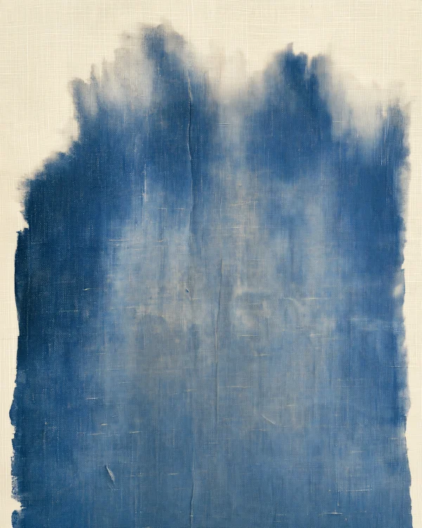 Blue Ink on Linen Fabric