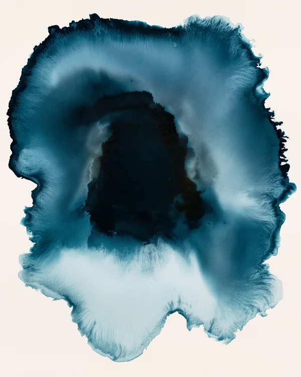 Teal Ink Wash Abstract