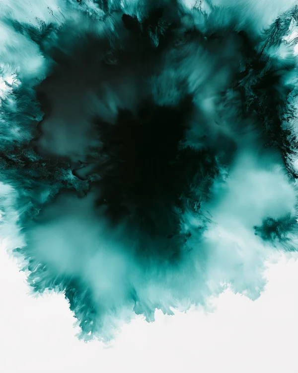 Teal and Black Ink Wash Abstract