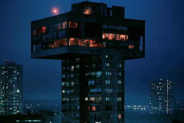 Brutalist Skyscraper at Twilight