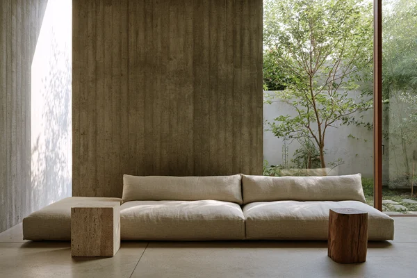 Minimalist Living Room with Concrete Walls