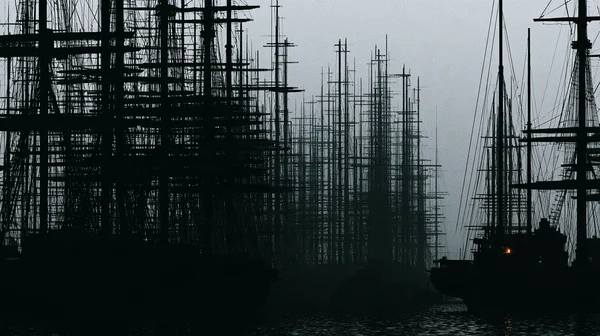 Dense Forest of Tall Ship Masts in the Harbor