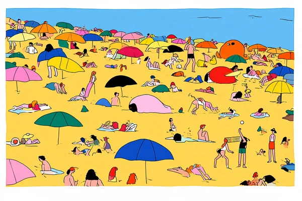 Crowded Beach Scene Illustration