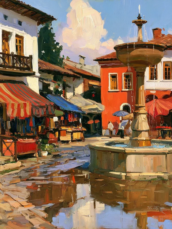 Market Square Fountain After Rain