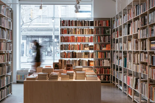 Modern Bookstore Interior with Modular Shelving