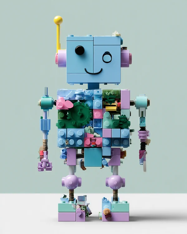 Pastel Toy Robot Made of Interlocking Bricks
