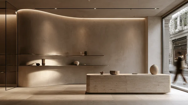 Minimalist Boutique Interior with Stone Elements