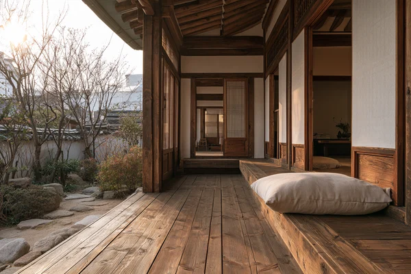 Traditional Wooden Veranda and Garden View