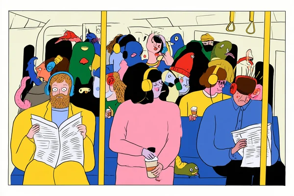 Commuters on a Crowded Subway Train