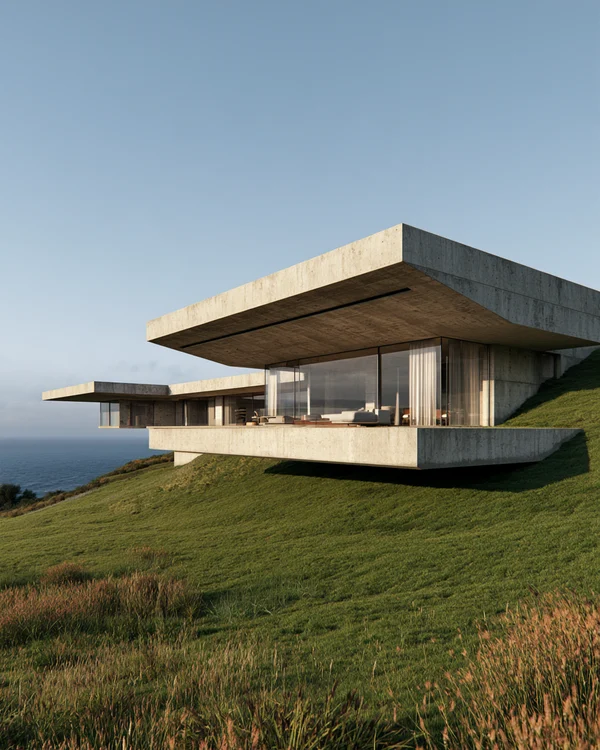 Modern Concrete Residence on a Coastal Hillside