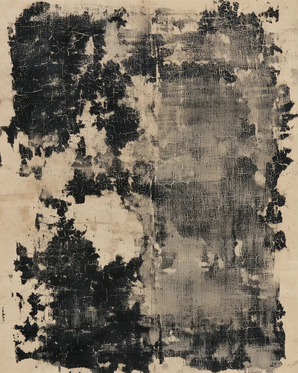 Distressed Black Ink on Woven Fabric