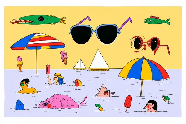 Playful Summer Beach Scene Illustration