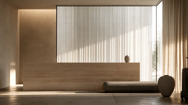 Minimalist Travertine Reception Lobby