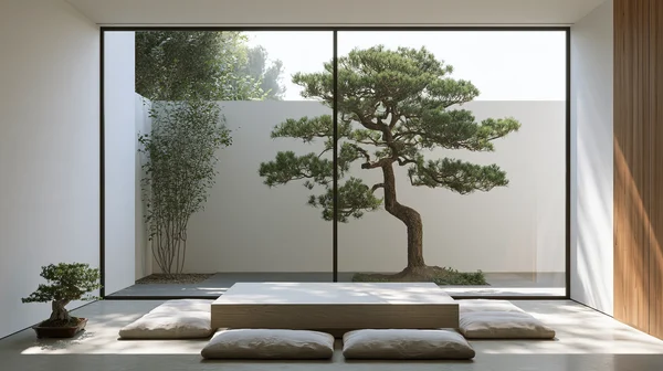 Minimalist Zen Room with Courtyard View