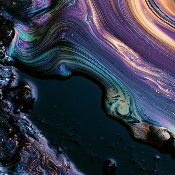 Iridescent Swirls on Dark Liquid