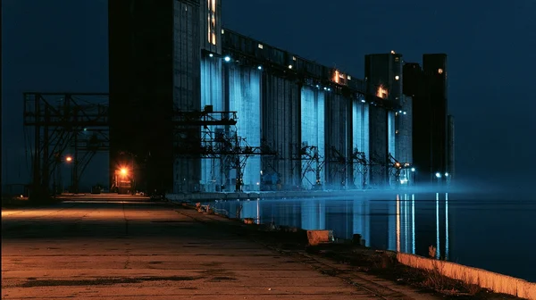 Industrial Grain Terminal at Night