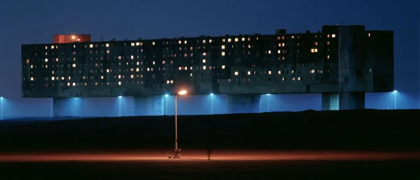 Brutalist Building at Night
