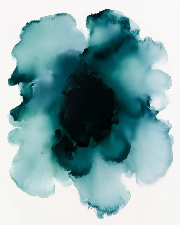 Teal Ink Wash Abstract