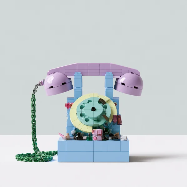 Retro Rotary Telephone Made of Plastic Bricks