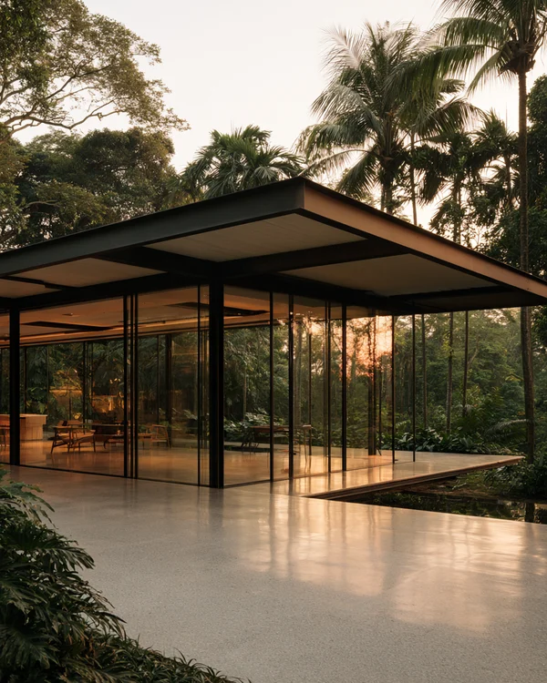Modern Glass Pavilion in Tropical Forest
