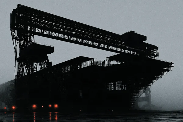 Industrial Silhouette of a Shipyard at Twilight
