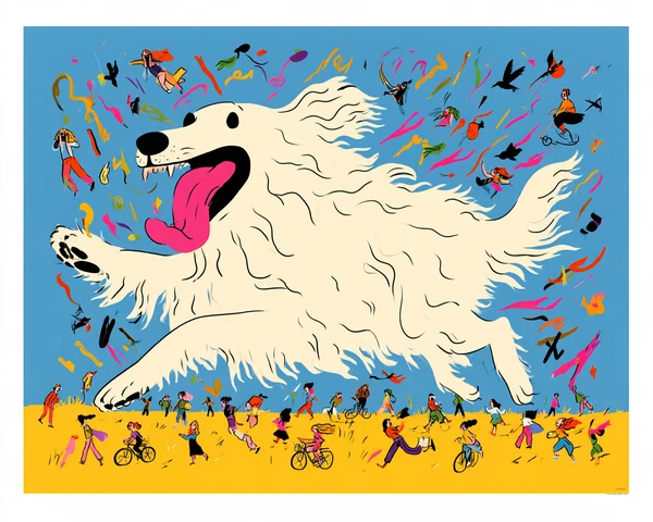 Giant Dog Running Through a Crowded Field