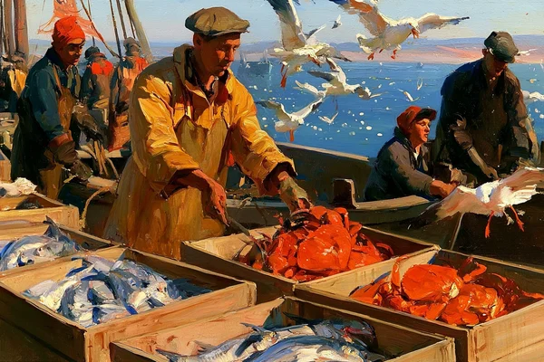 Fishermen Sorting the Morning Catch