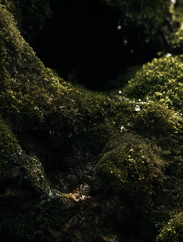 Mossy Rock with Water Droplets