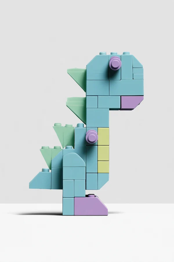 Pastel Toy Dinosaur Built From Plastic Bricks