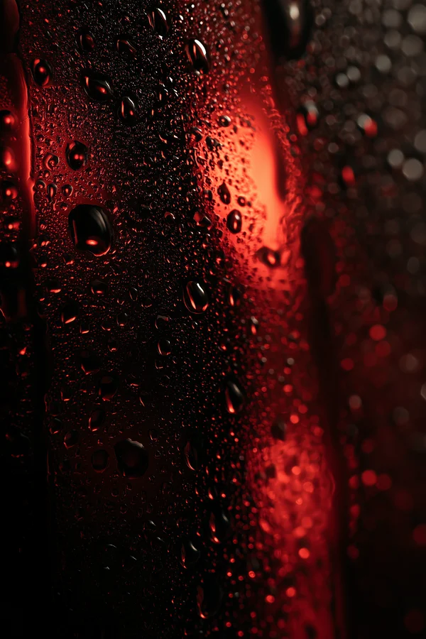 Water Droplets on Dark Red Glass