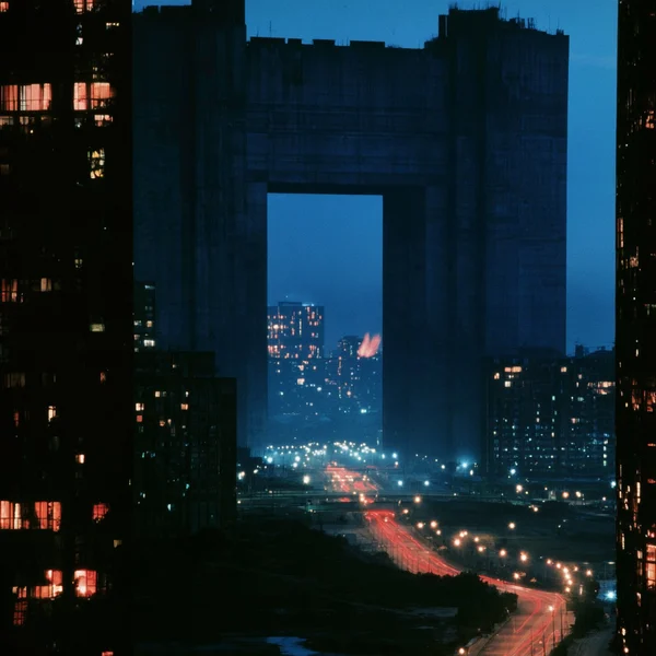 Brutalist Gateway at Twilight