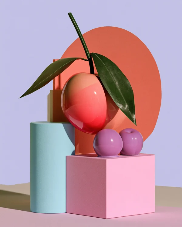 Geometric Still Life with Peach and Shapes