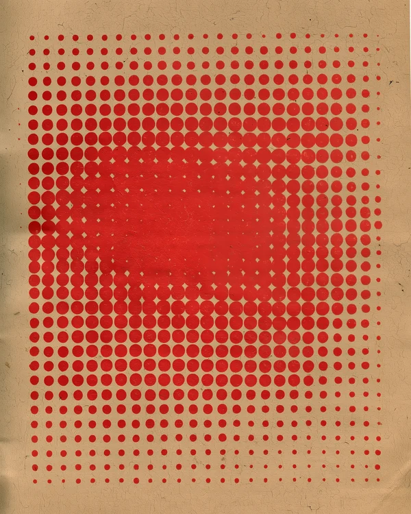 Red Halftone Grid on Textured Paper