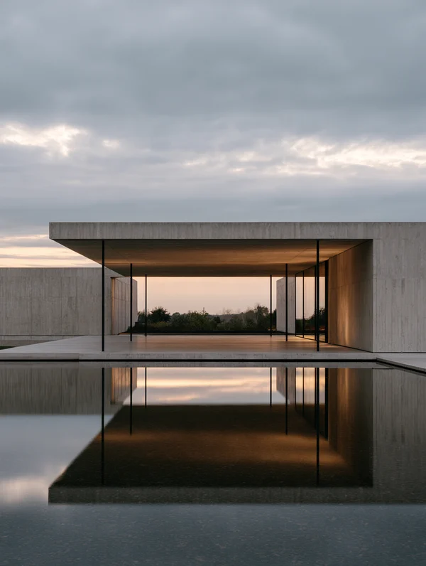 Minimalist Concrete Pavilion with Reflecting Pool
