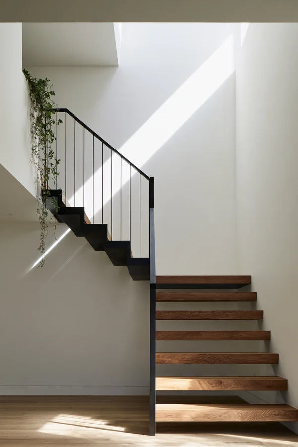 Minimalist Oak and Steel Staircase