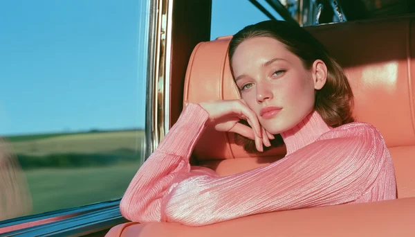 A Young Woman Resting in a Vintage Train Carriage