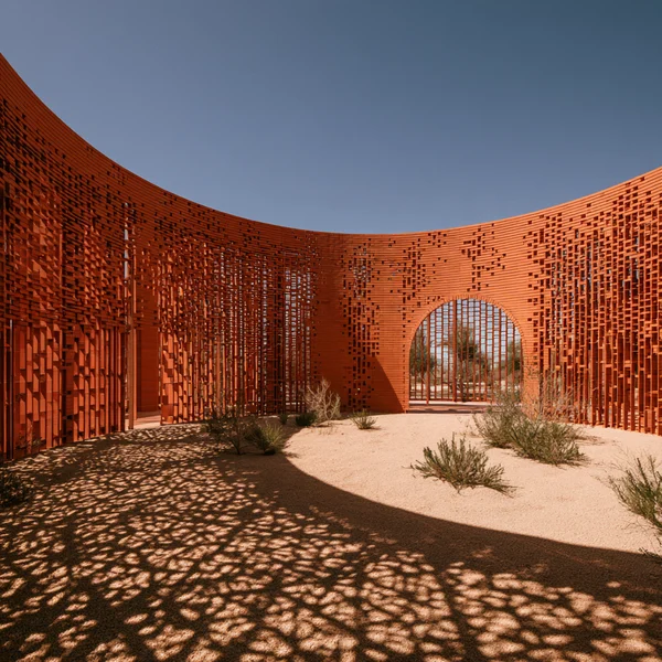 Circular Terracotta Pavilion in Desert Garden