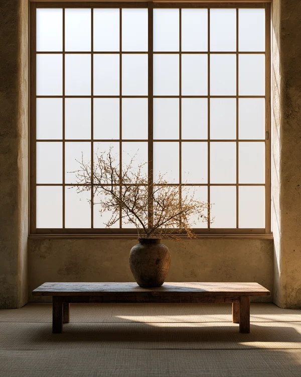 Minimalist Japanese Room with Ceramic Vase
