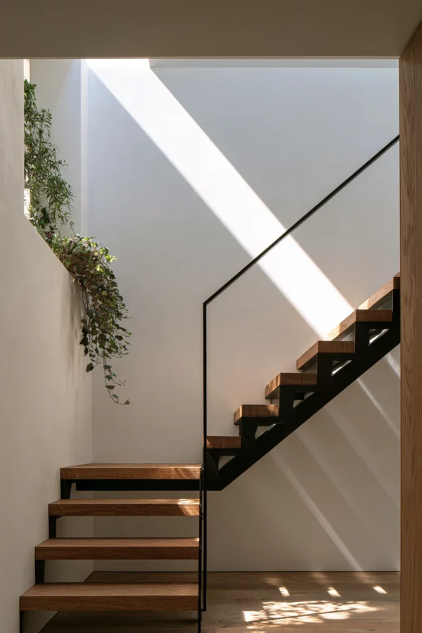 Minimalist Oak and Steel Staircase