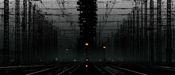 Symmetrical Railway Yard at Twilight