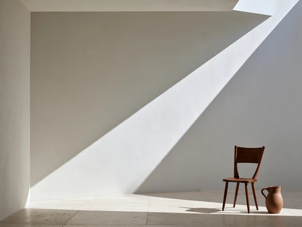 Minimalist Wooden Chair and Ceramic Jug