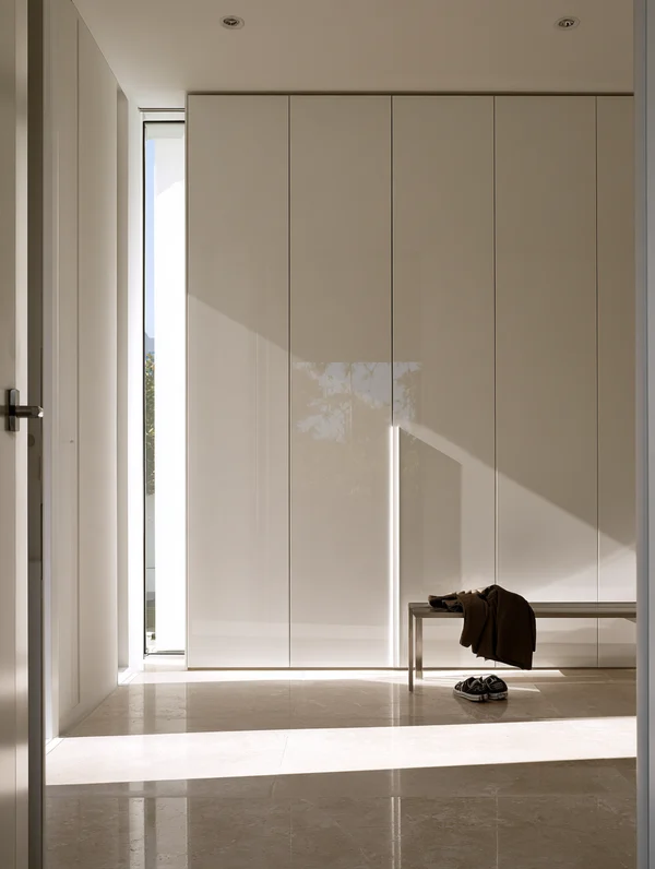 Minimalist Hallway with Storage and Bench