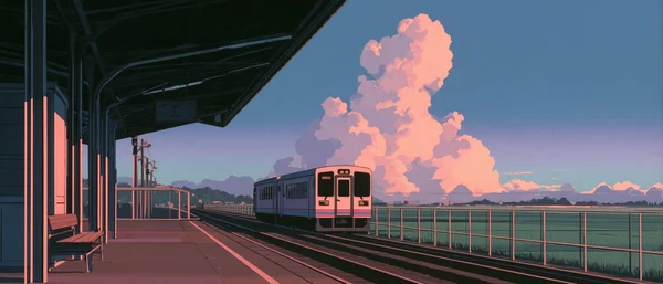 A Quiet Train Station at Sunset