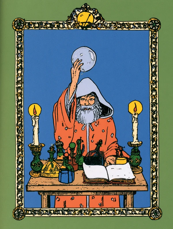 Alchemist with Glowing Orb and Potions