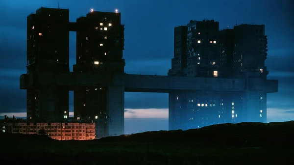 Brutalist Concrete Towers at Twilight