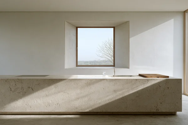 Minimalist Stone Kitchen Counter and Window View